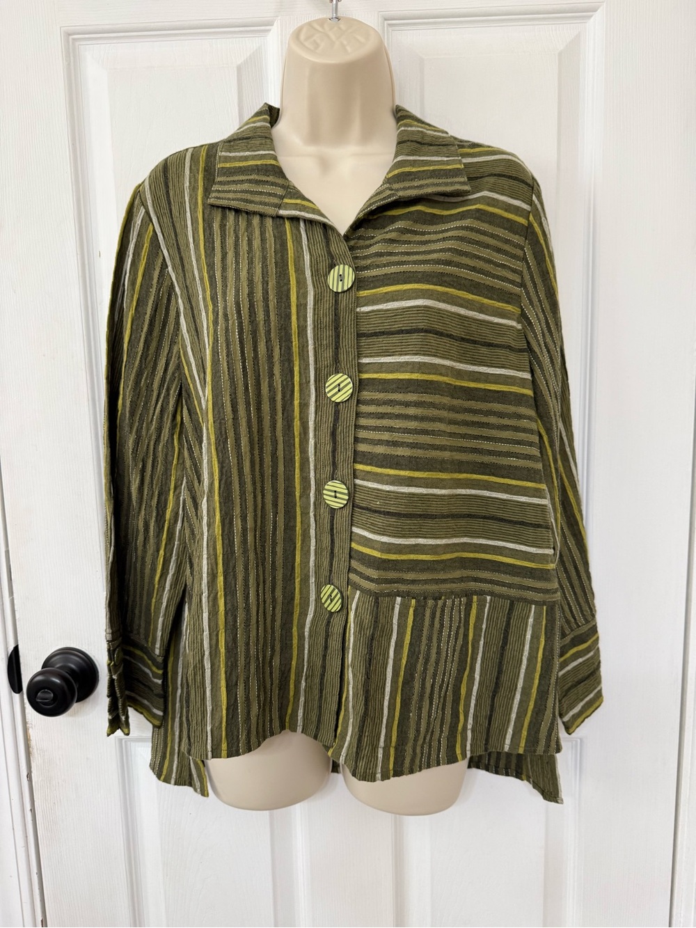 Habitat Change Your Stripes Mixed Stripe Pocket Button Front Shirt Olive Green S - Picture 2 of 12